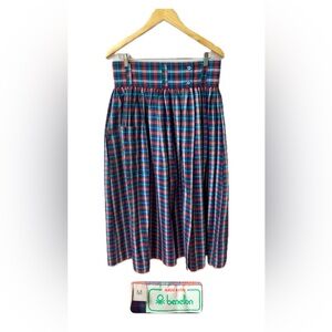 Vintage Benetton High Waist Plaid Wrap Full Skirt Made in Italy Size Medium